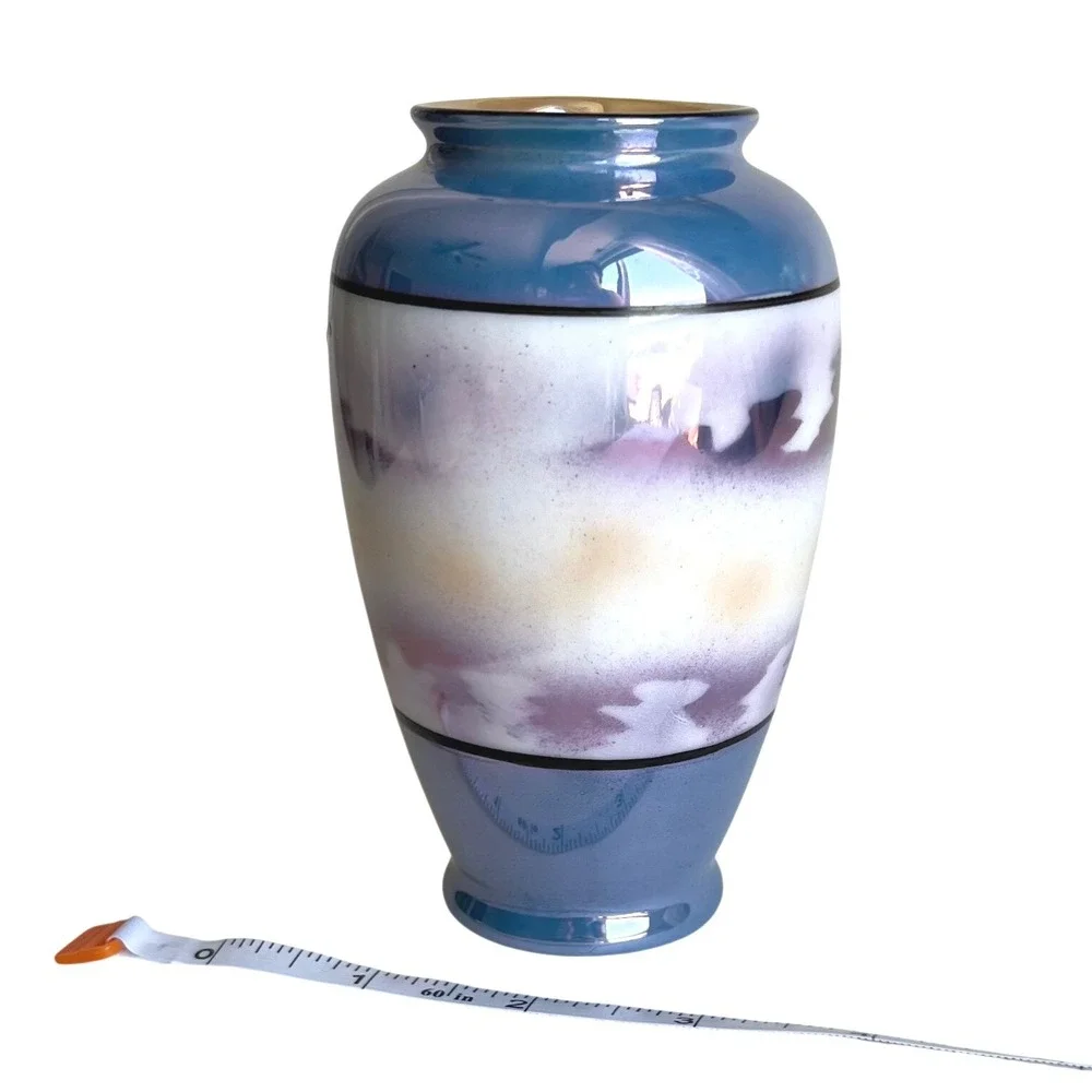 Vintage Japanese Lusterware Bud Vase Hand Painted Cherry Blossom Moriage 6in